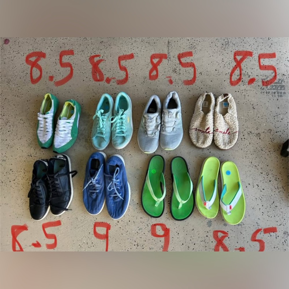 Variety of shoes 
$12 for tennis shoes
$8 for flip flops